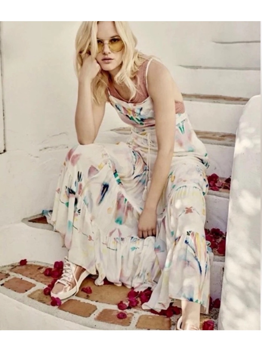 Free People Watercolor Floral Skirt Soft Pastel Print